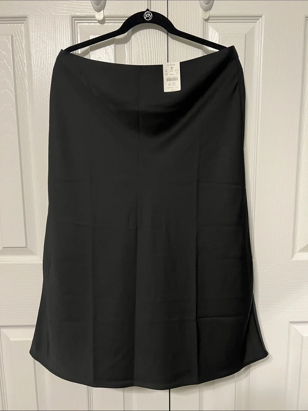 NWT J. Crew Factory Black Satin Midi Skirt Size L